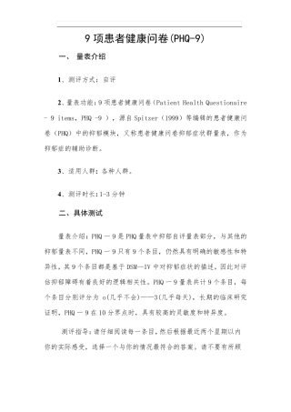 9项患者健康问卷(PHQ9)