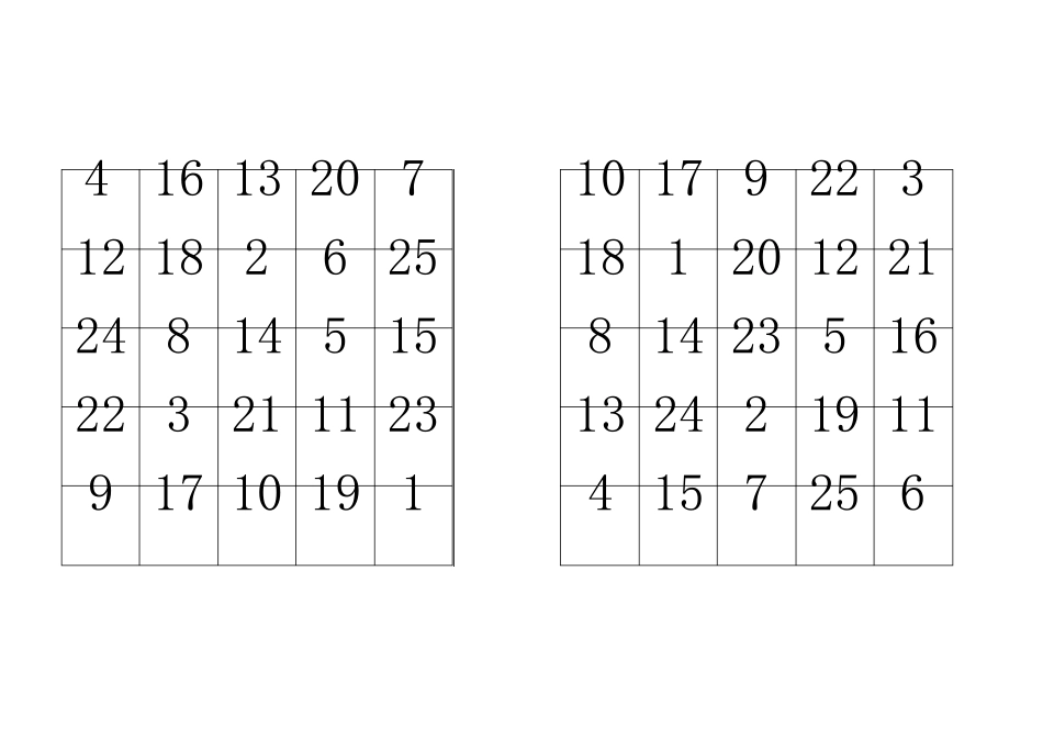 A4纸打印版25格舒尔特方格_第2页