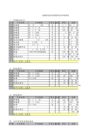 ABB配电柜价格报价清单明细表