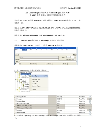 ABControlLogix系列PLC与MicroLogix系列PLC用MSG指令实现以太网通讯