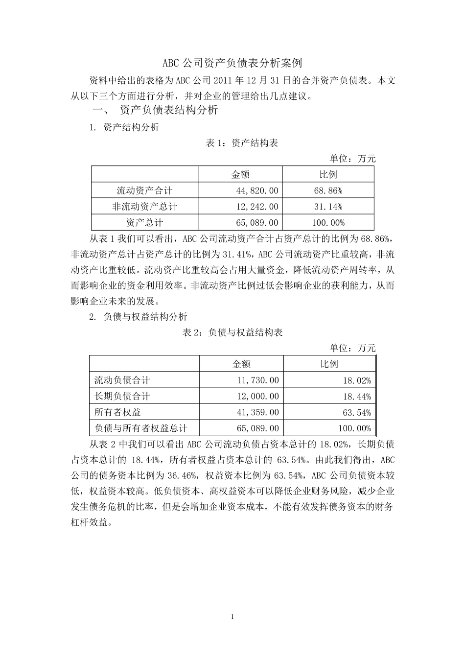 ABC公司资产负债表分析案例_第1页