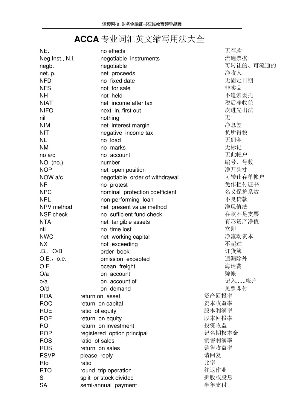 ACCA专业词汇英文缩写用法大全_第1页