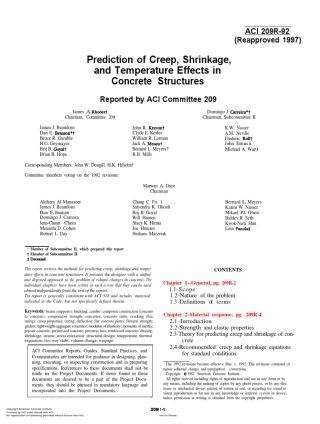 ACI209R1992混凝土结构蠕变、干缩和温度效应预测