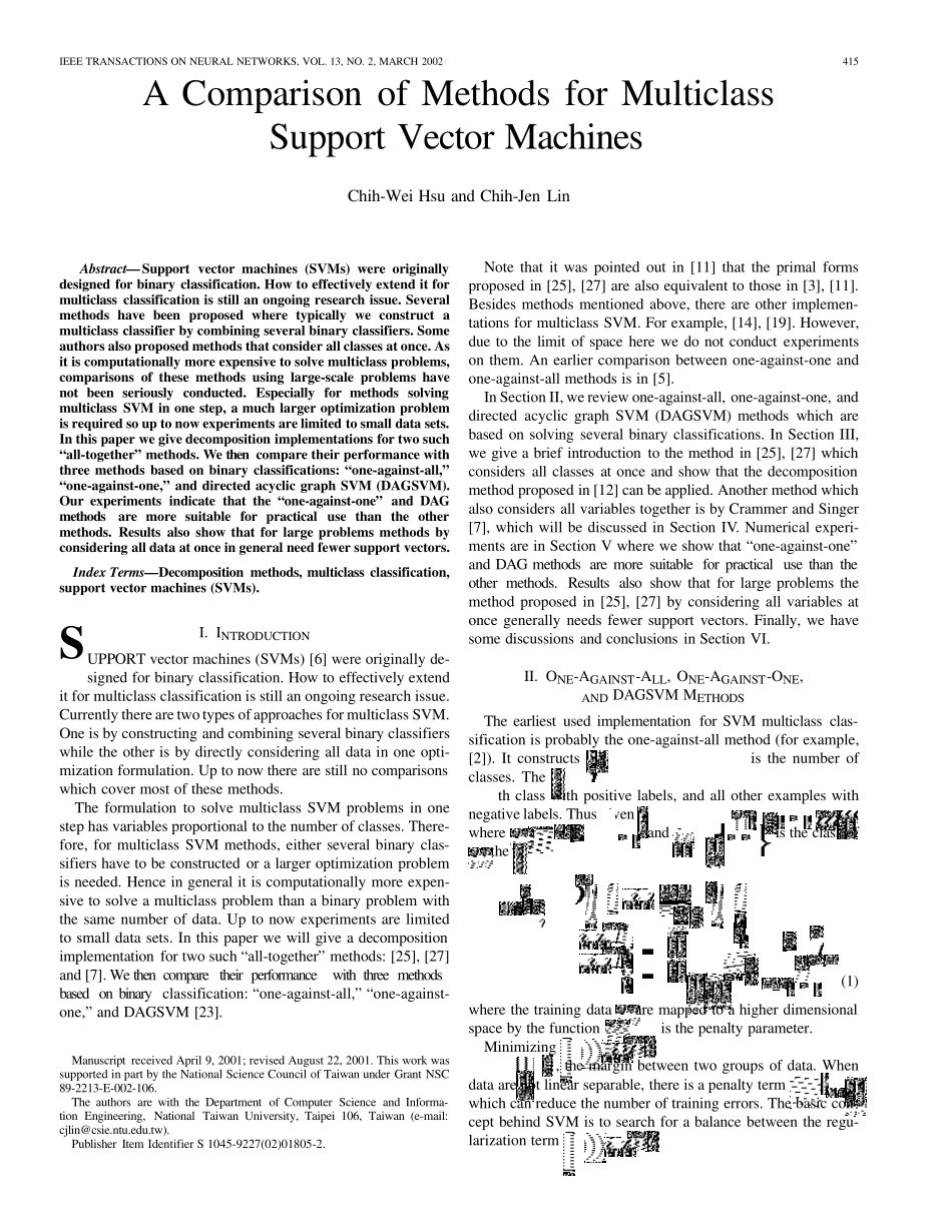 AComparisonofMethodsforMulticlassSVM_第1页