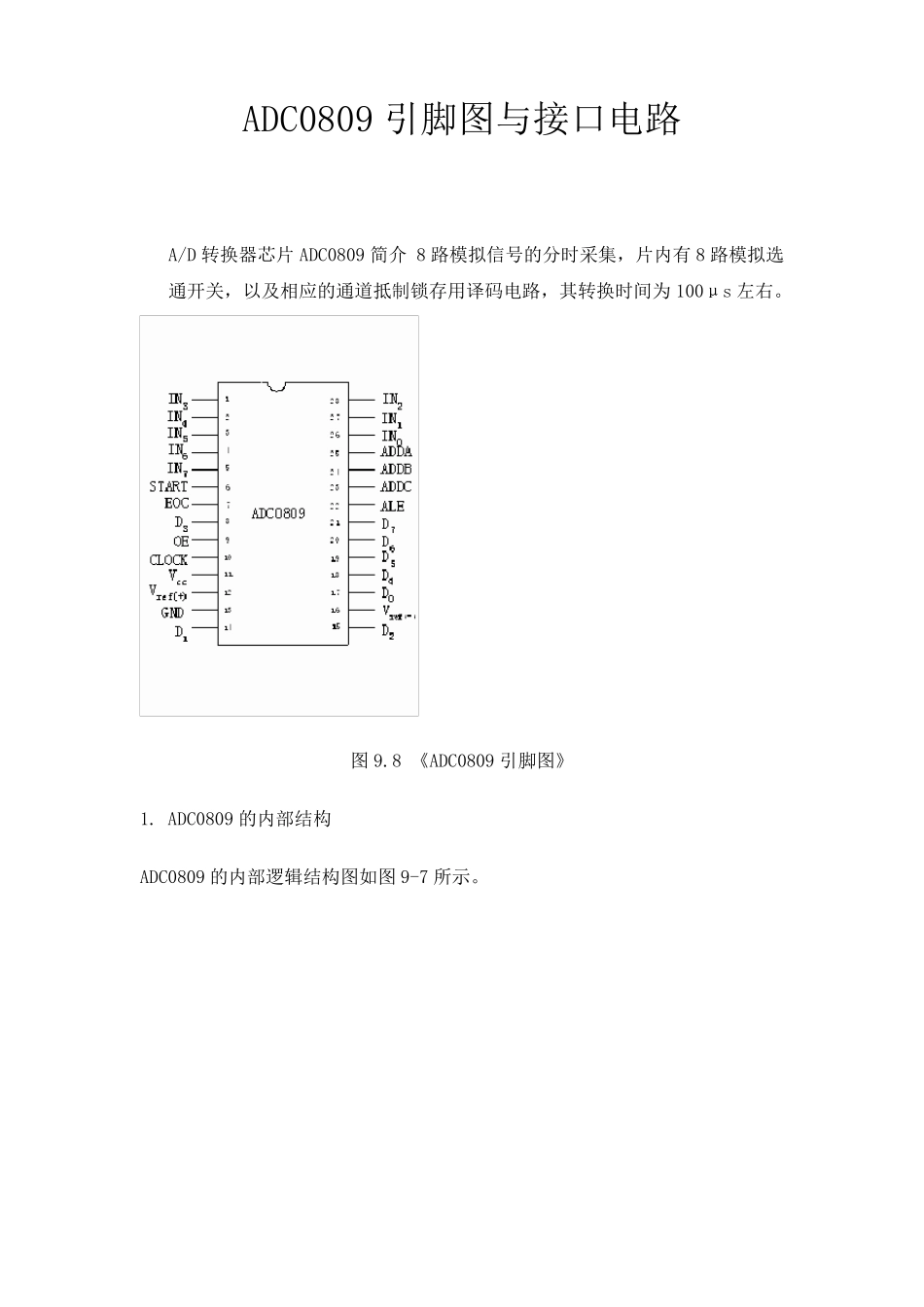 ADC0809引脚图与接口电路_第1页