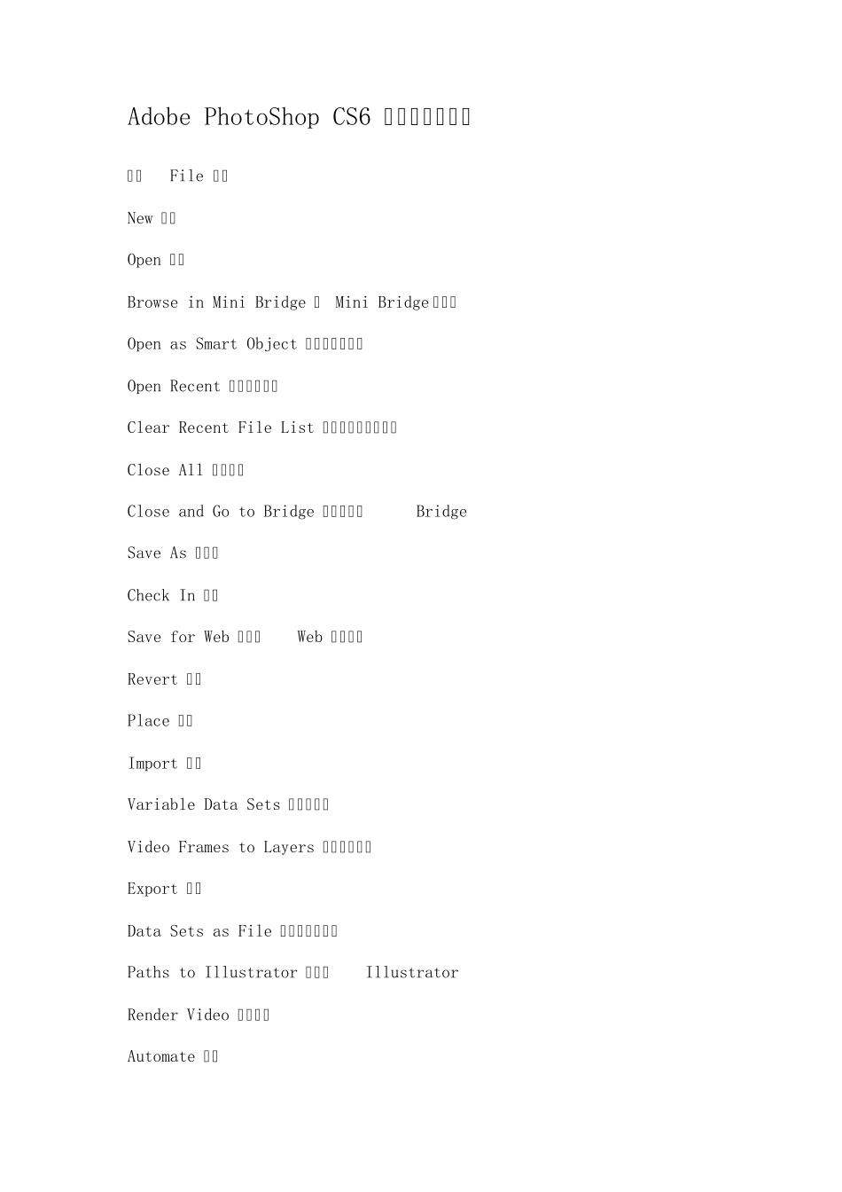 AdobePhotoShopCS6中英菜单对照表_第1页