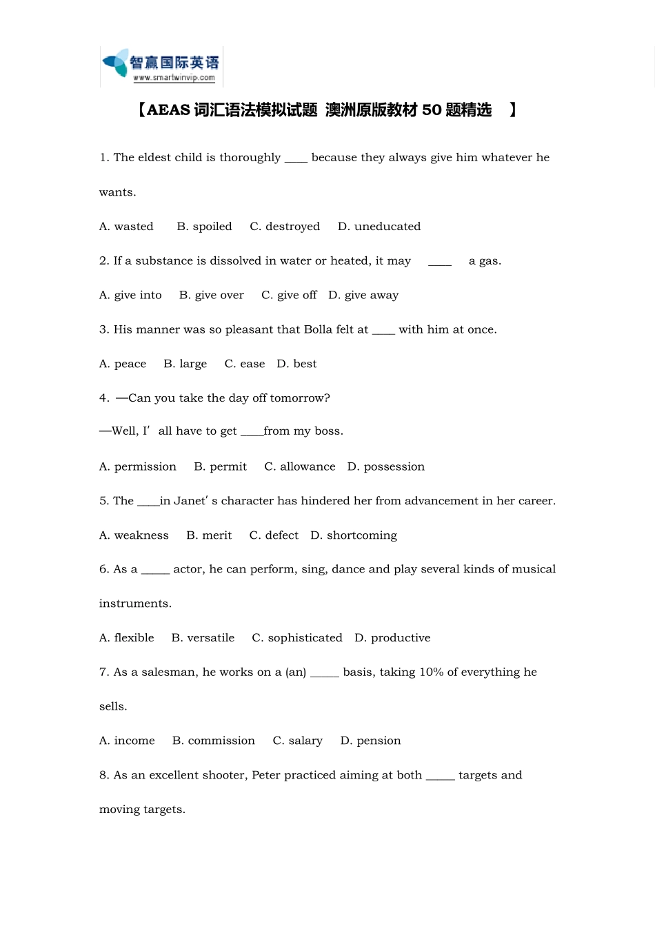 AEAS词汇语法模拟试题澳洲原版教材50题2_第1页