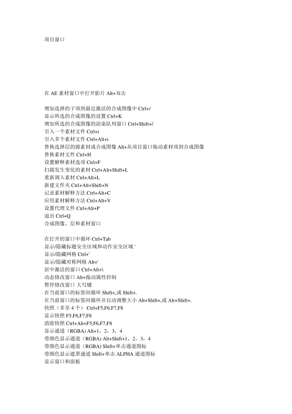 AE所有的常用快捷键_第1页