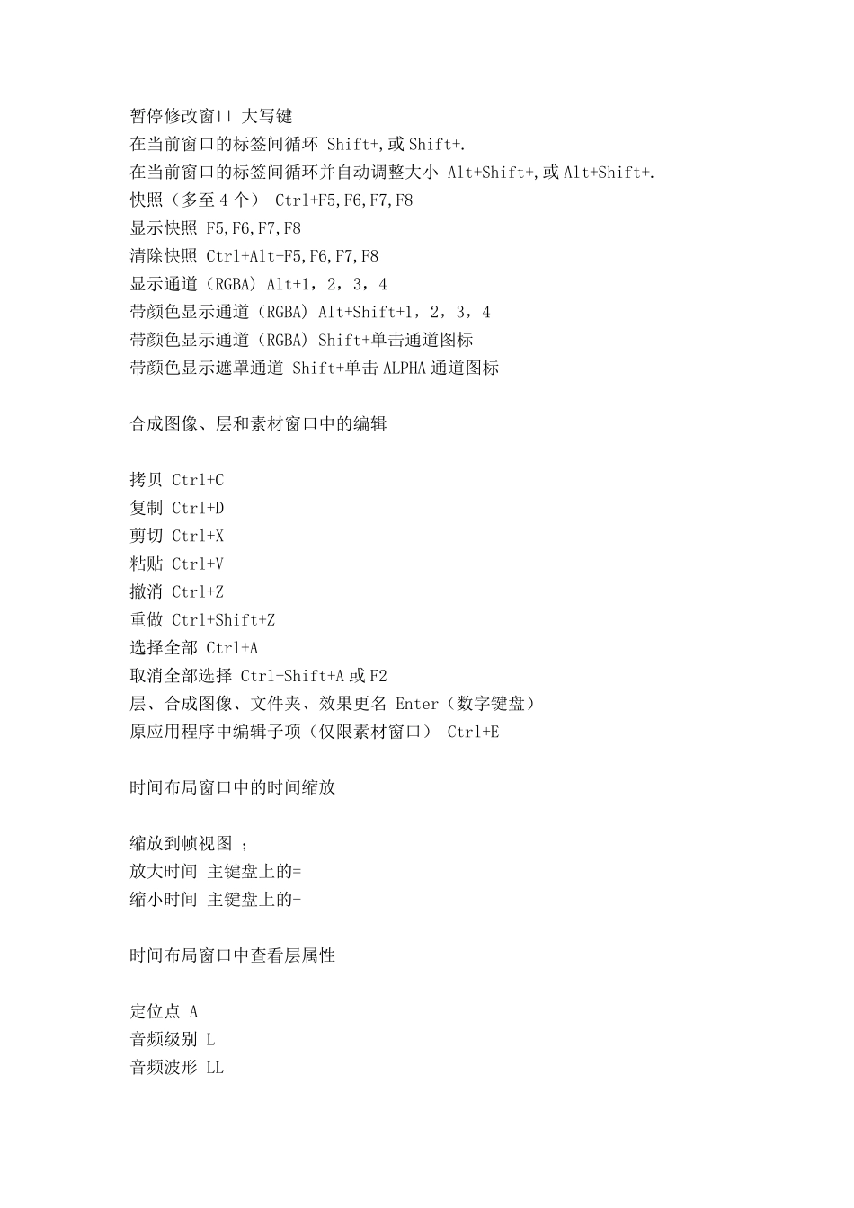 aftereffects常用快捷键大全_第2页