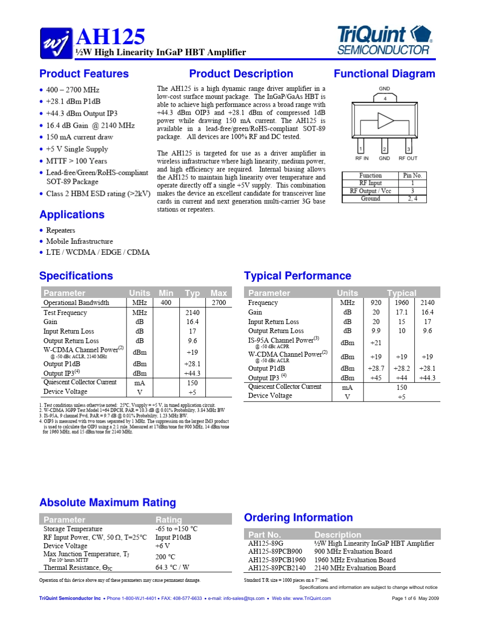 AH125射频放大器_第1页