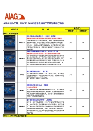 AIAG手册订购单