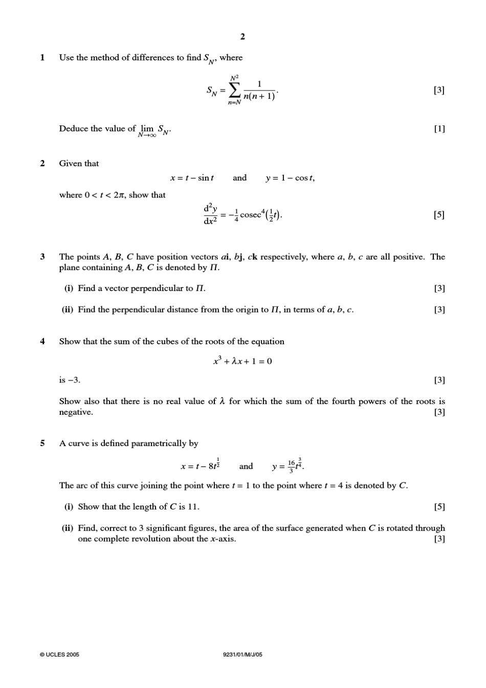 Alevel进阶数学真题05年纯数学_第2页