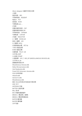 Altium+designer+元器件中英文对照