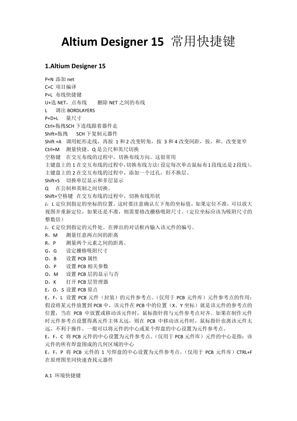 AltiumDesigner15常用快捷键_第1页