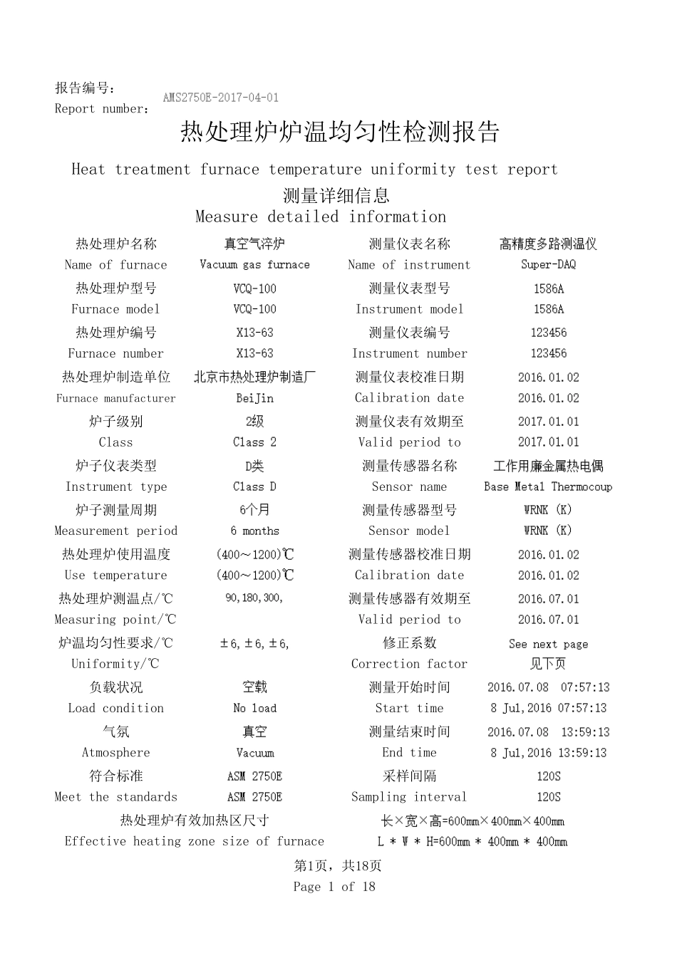 AMS2750E热处理炉炉温均匀性检测报告样本_第2页