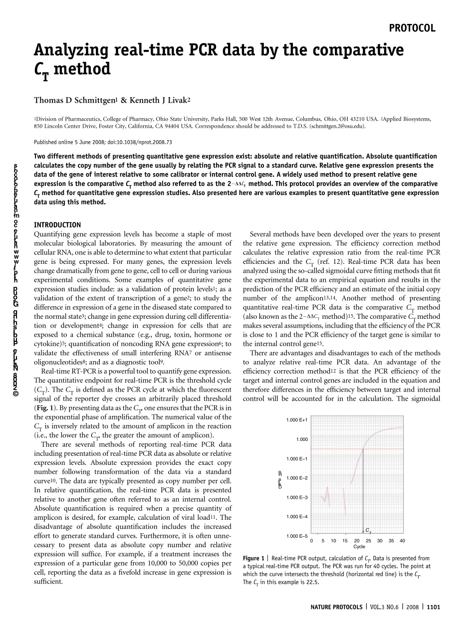 AnalyzingrealtimePCRdatabythecomparativeC(T)method_第1页