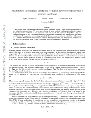 Aniterativethresholdingalgorithmforlinearinverseproblemswithasparsityconstraint