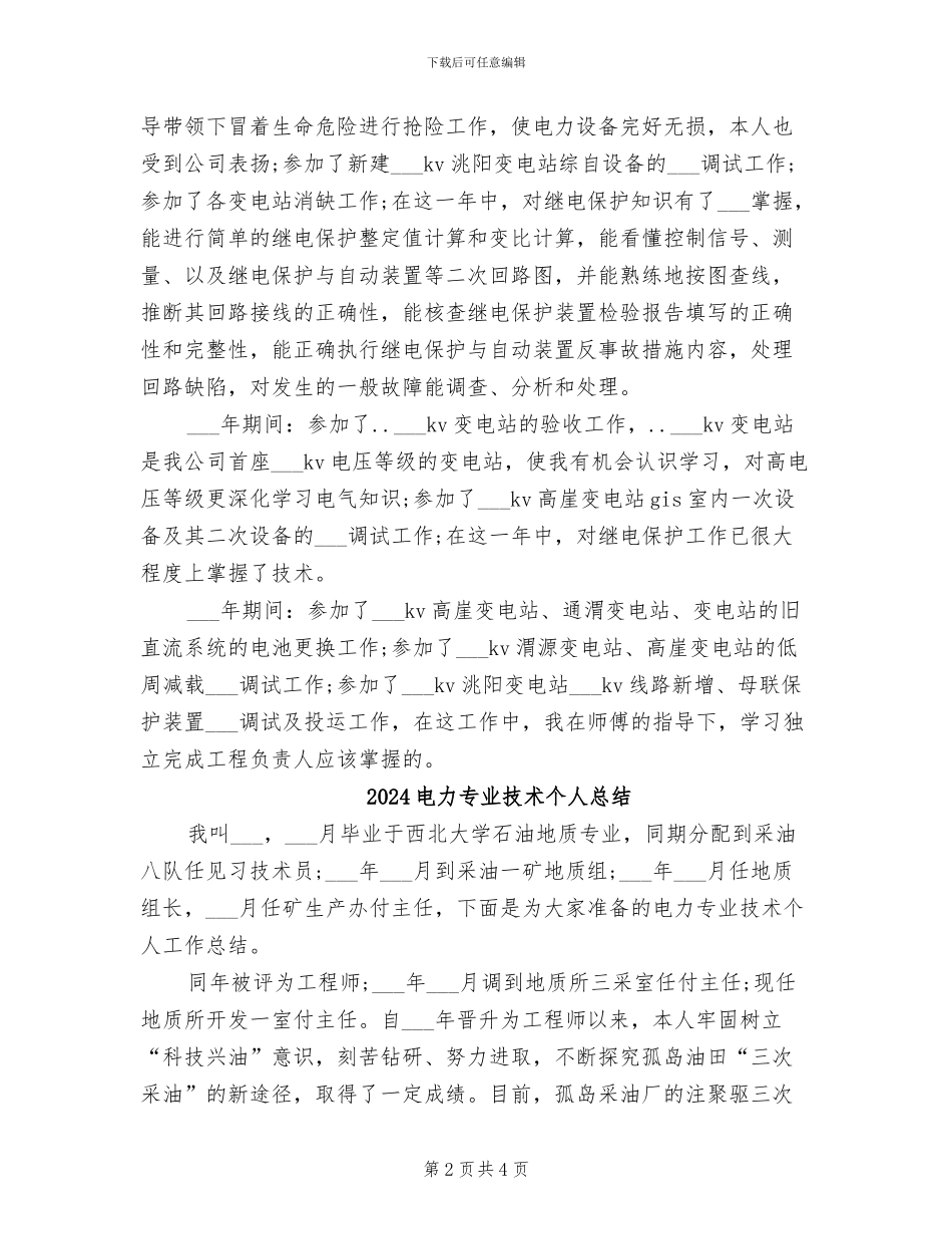 2024电力专业技术个人年度总结_第2页