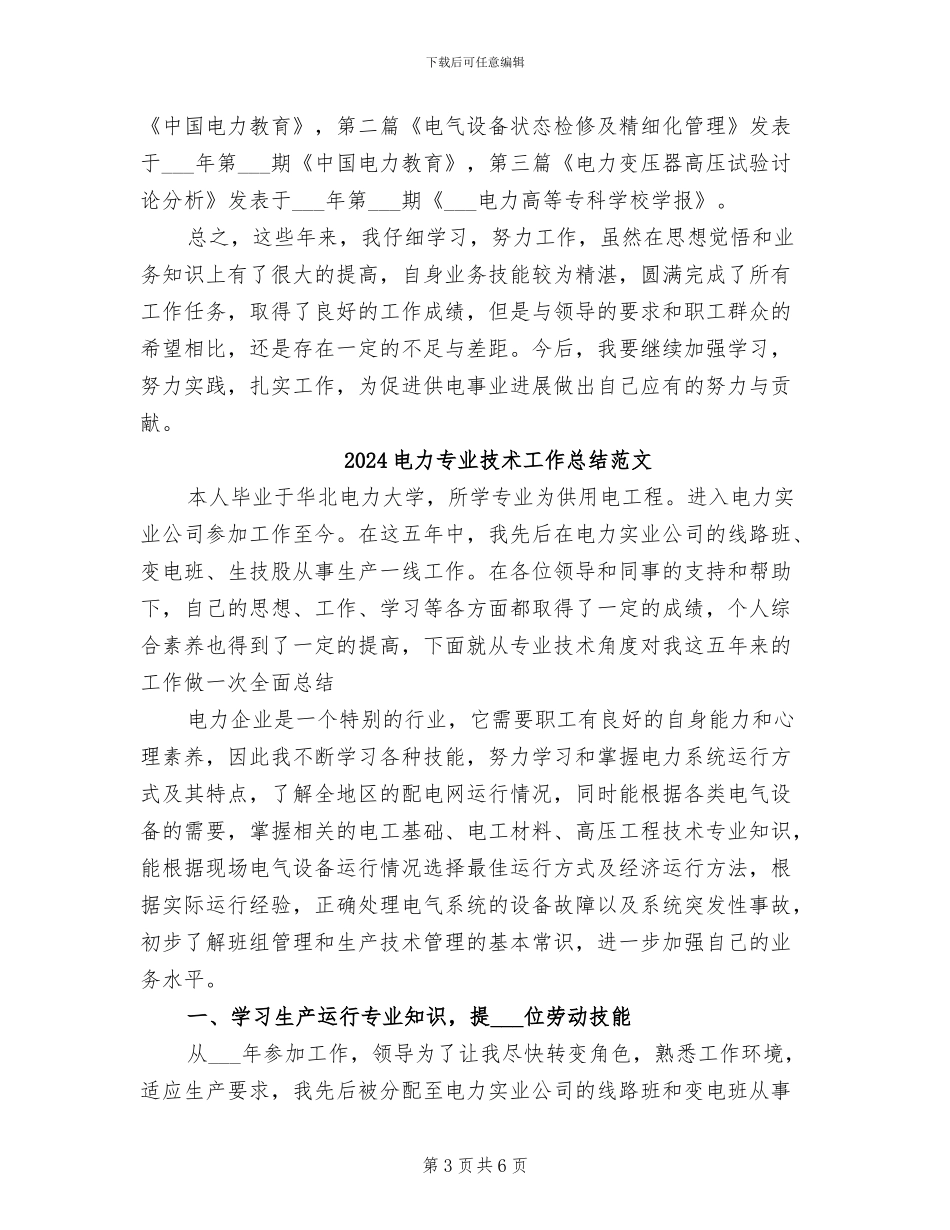2024电力专业技术工作总结_第3页