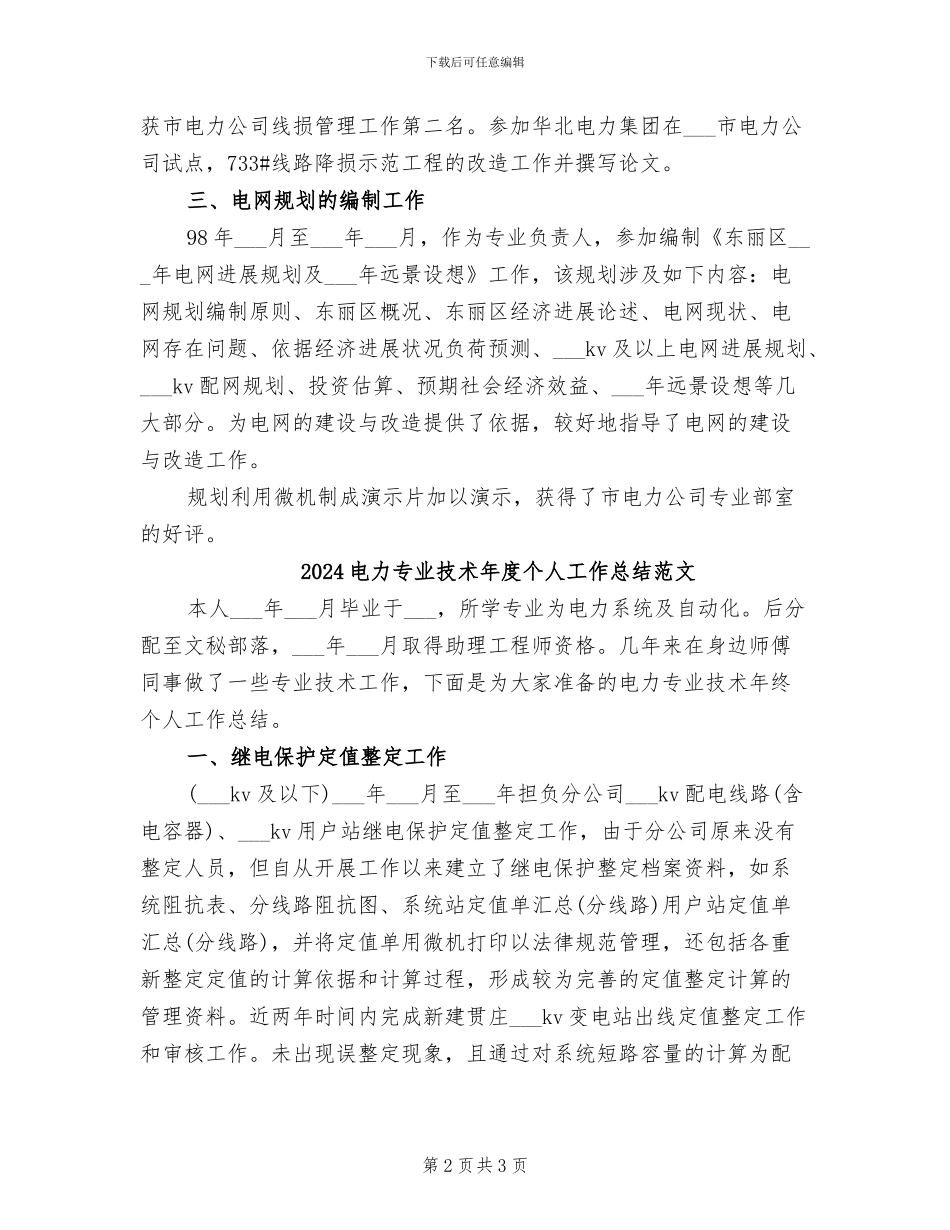 2024电力专业技术年度个人工作总结_第2页