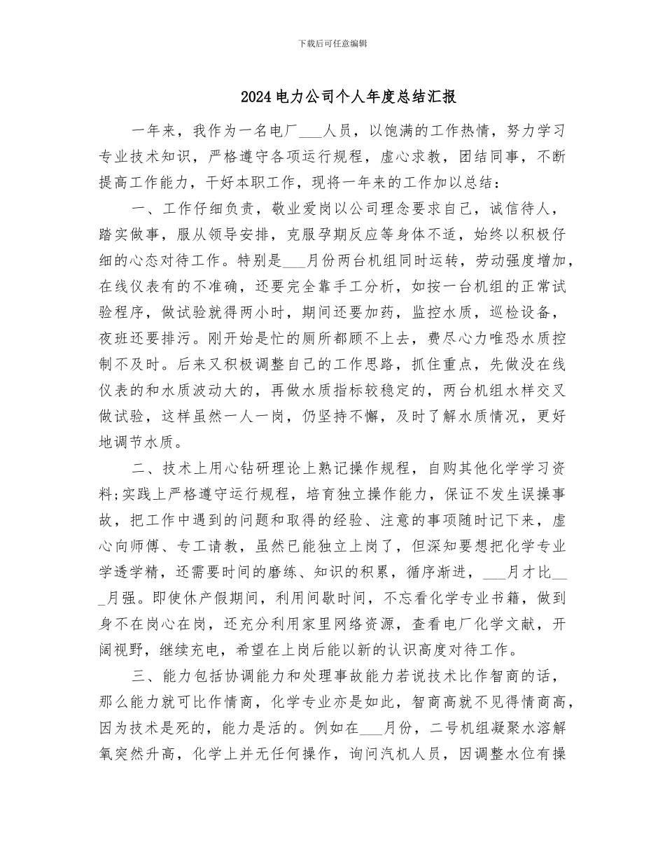 2024电力公司个人年度总结汇报_第1页
