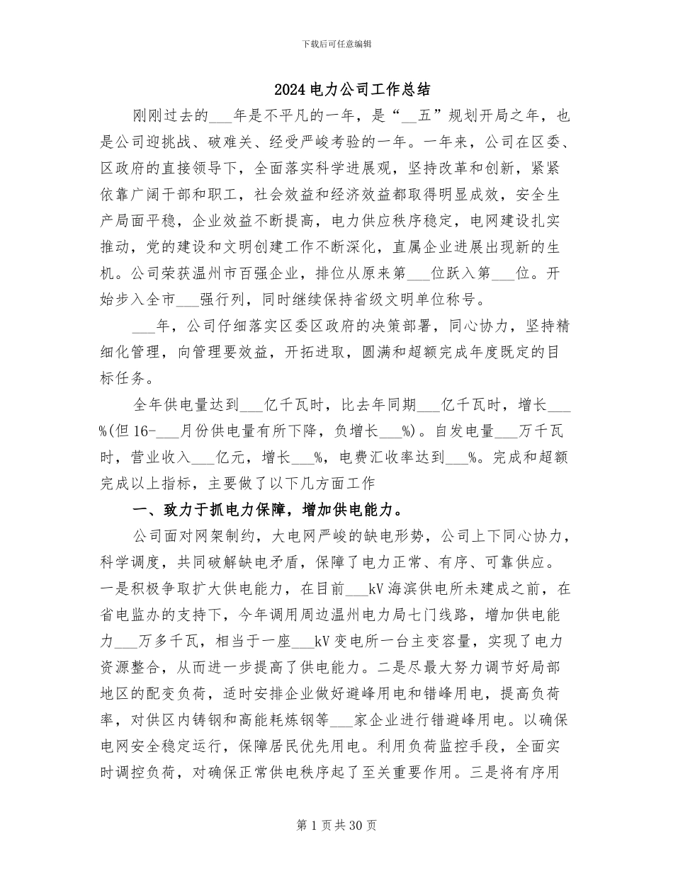 2024电力公司工作总结_第1页