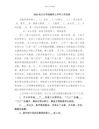 2024电力公司试验所上半年工作总结