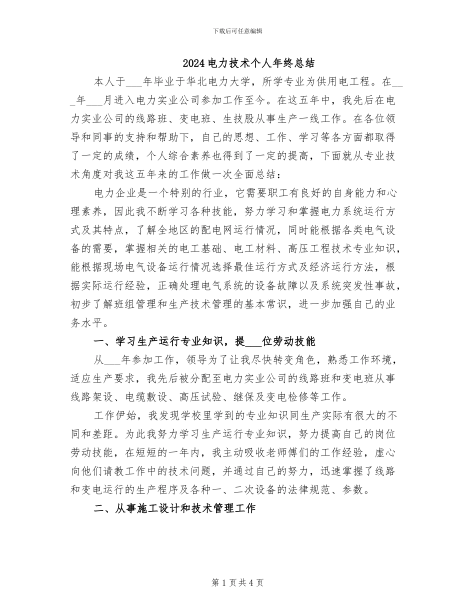 2024电力技术个人年终总结_第1页