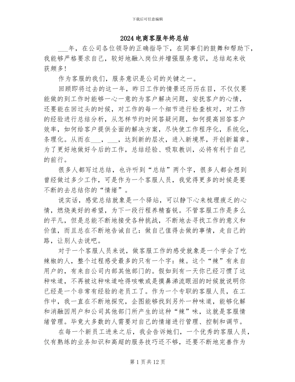 2024电商客服年终总结_第1页