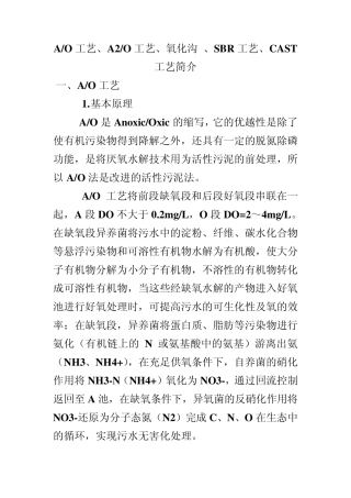 AO工艺、A2O工艺、氧化沟、SBR工艺、CAST工艺简介