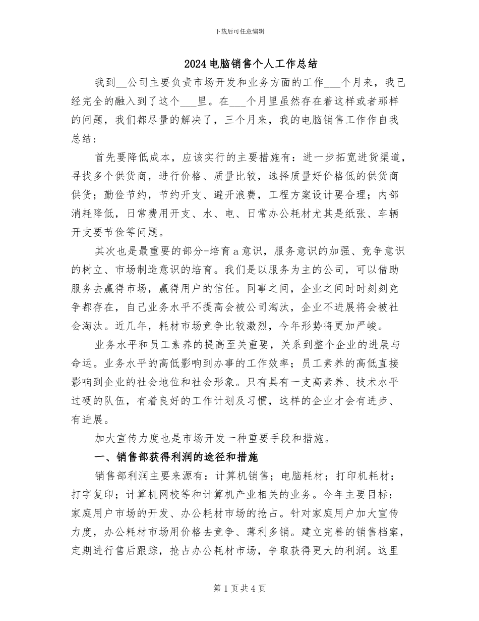 2024电脑销售个人工作总结_第1页