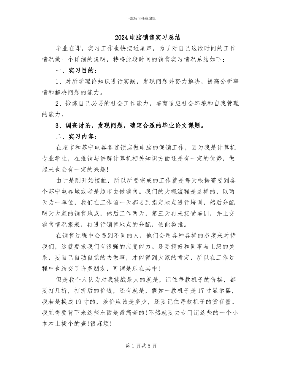 2024电脑销售实习总结_第1页