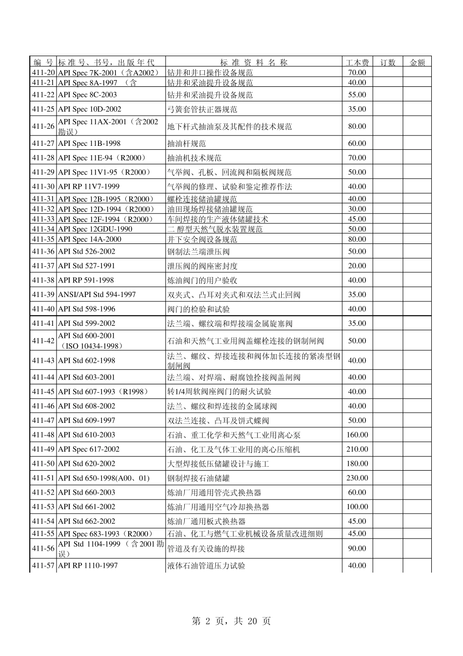 API美国石油协会所有标准目录_第2页