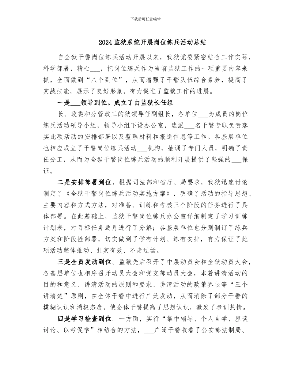 2024监狱系统开展岗位练兵活动总结_第1页