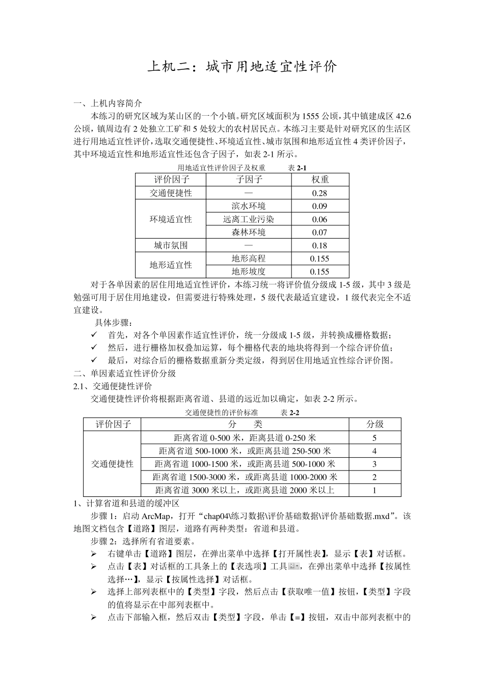 ArcGIS上机二城市用地适宜性评价_第1页