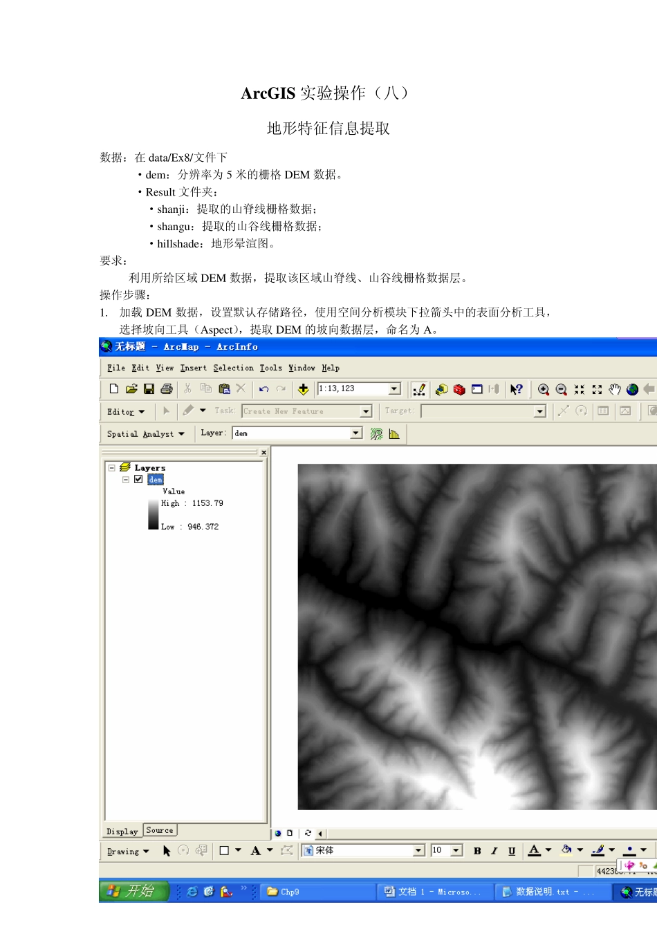 ArcGIS实验操作地形特征提取_第1页