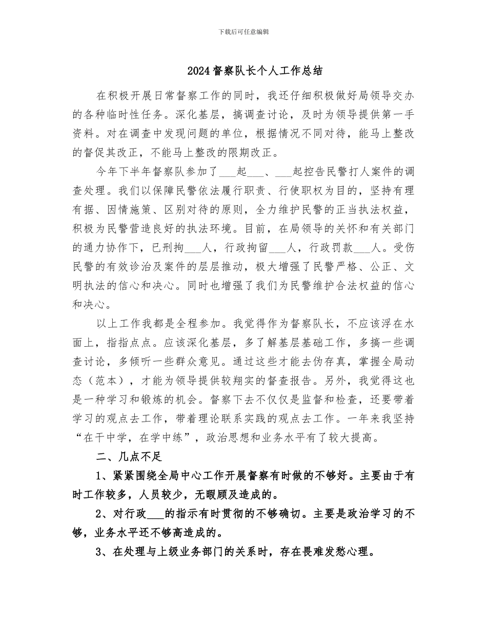 2024督察队长个人工作总结_第1页