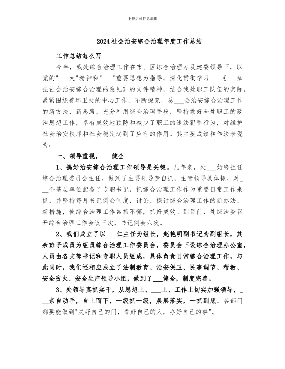 2024社会治安综合治理年度工作总结_第1页