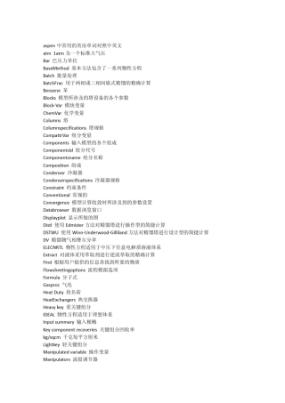 aspen中常用的英语单词对照中英文