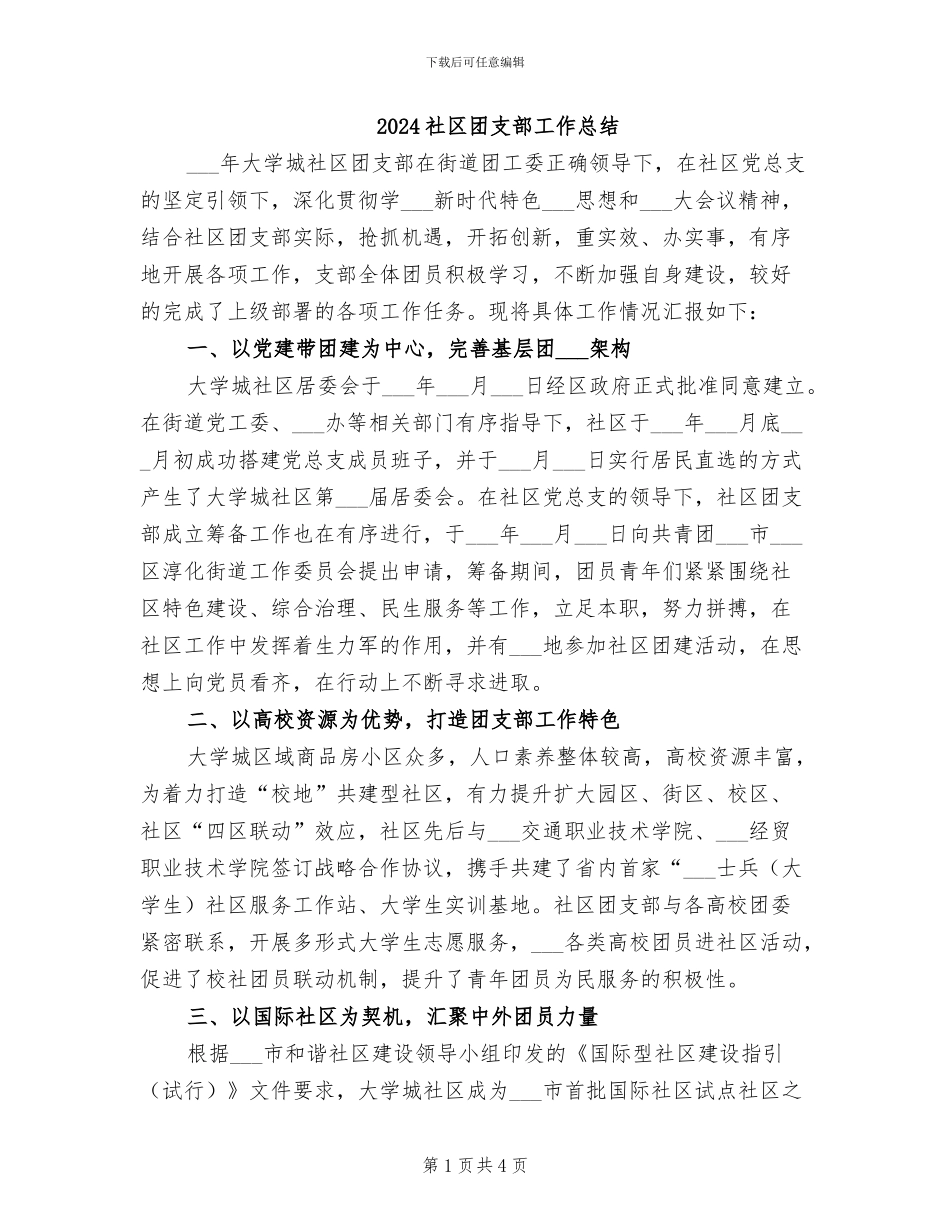 2024社区团支部工作总结_第1页