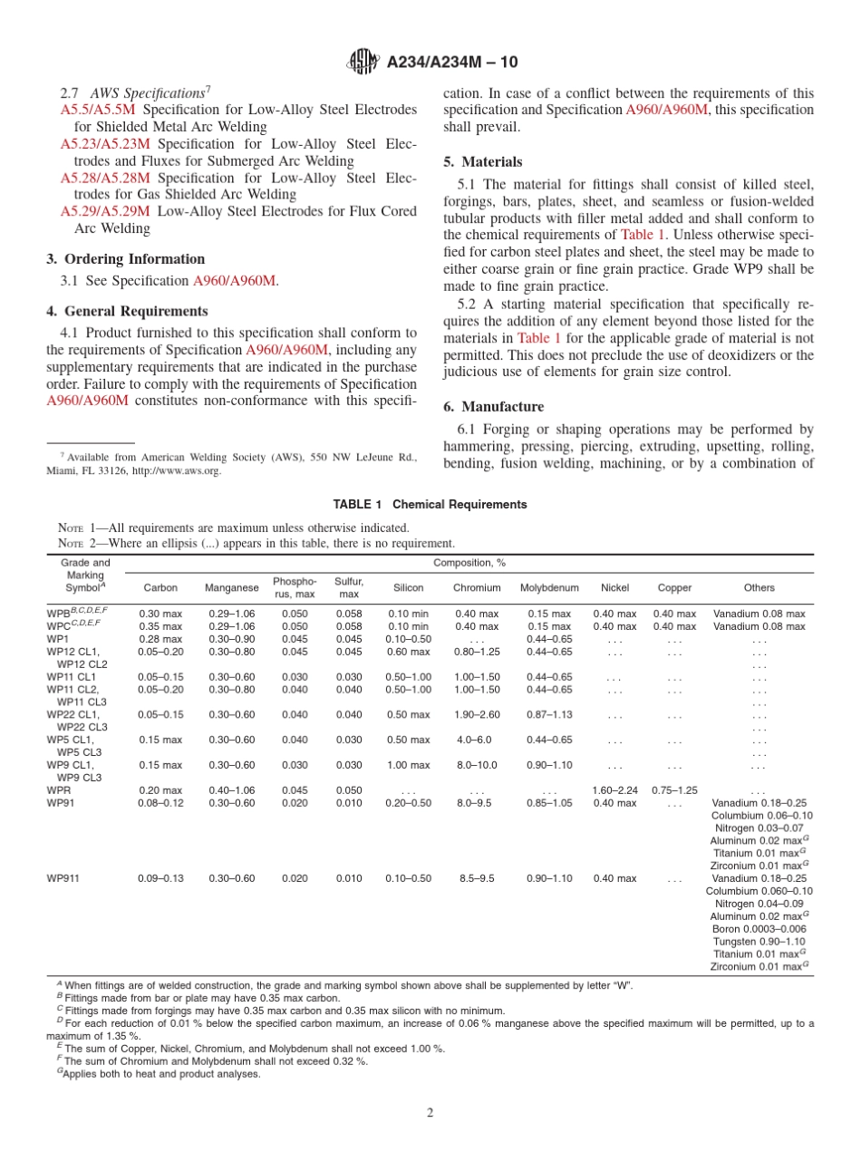 ASTMA23410中温与高温下使用的锻制碳素钢及合金钢管配件_第2页