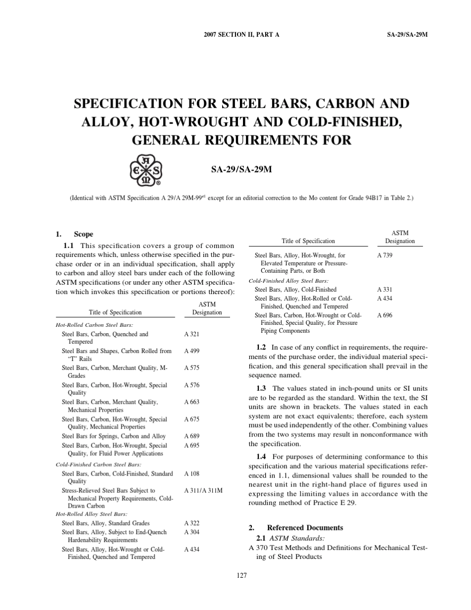 ASTMA292007热锻及冷加工碳素钢和合金钢棒一般要求的标准规范_第1页
