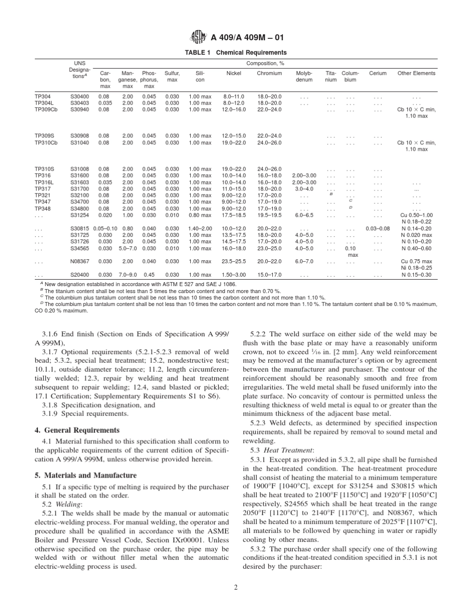 ASTMA409amp;409M2001腐蚀场所或高温下使用的焊接大口径奥氏体钢管_第2页