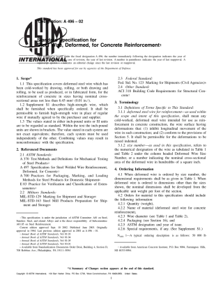 ASTMA4962002混凝土增强用变形钢丝的标准规范