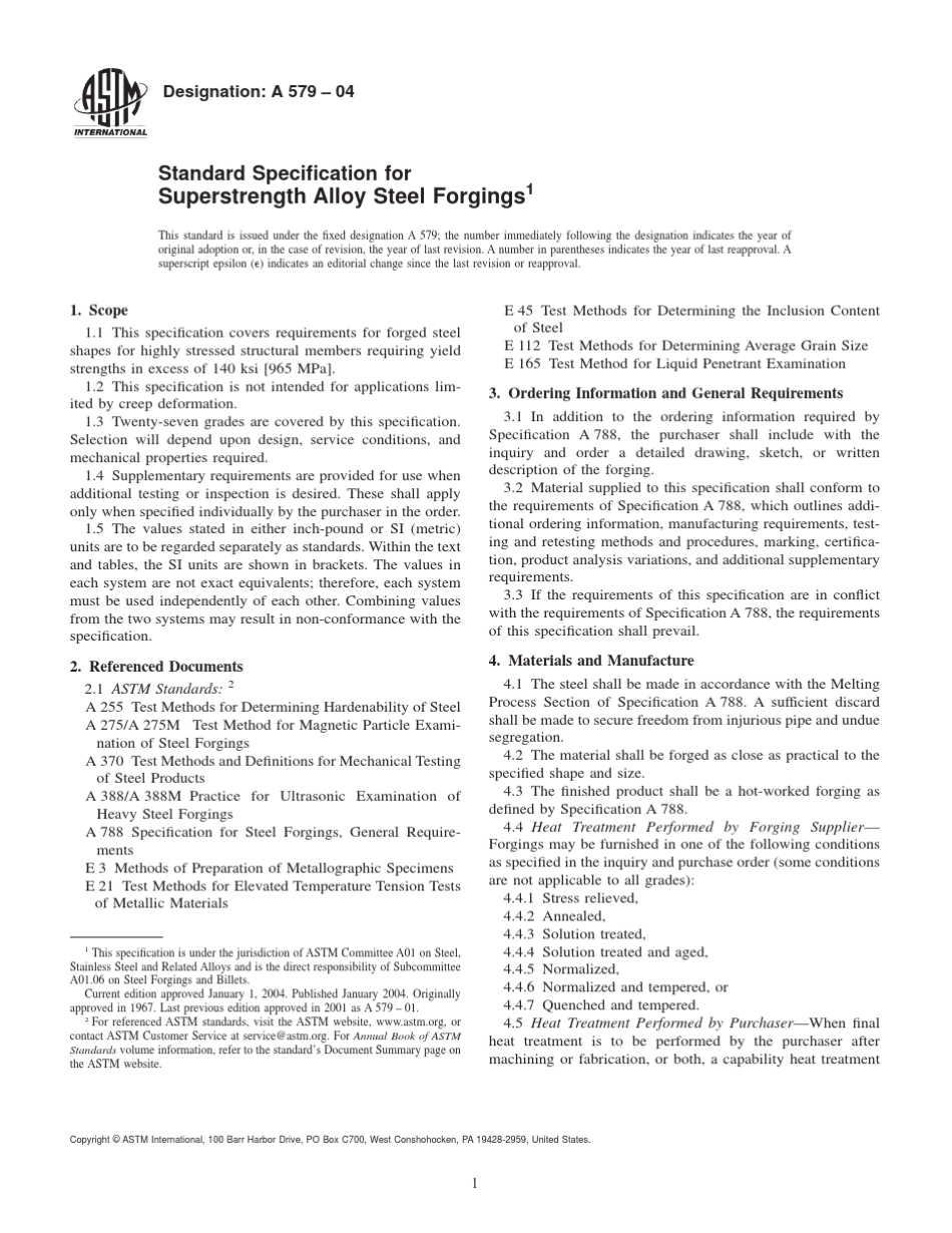 ASTMA5792004超高强度合金钢锻件_第1页