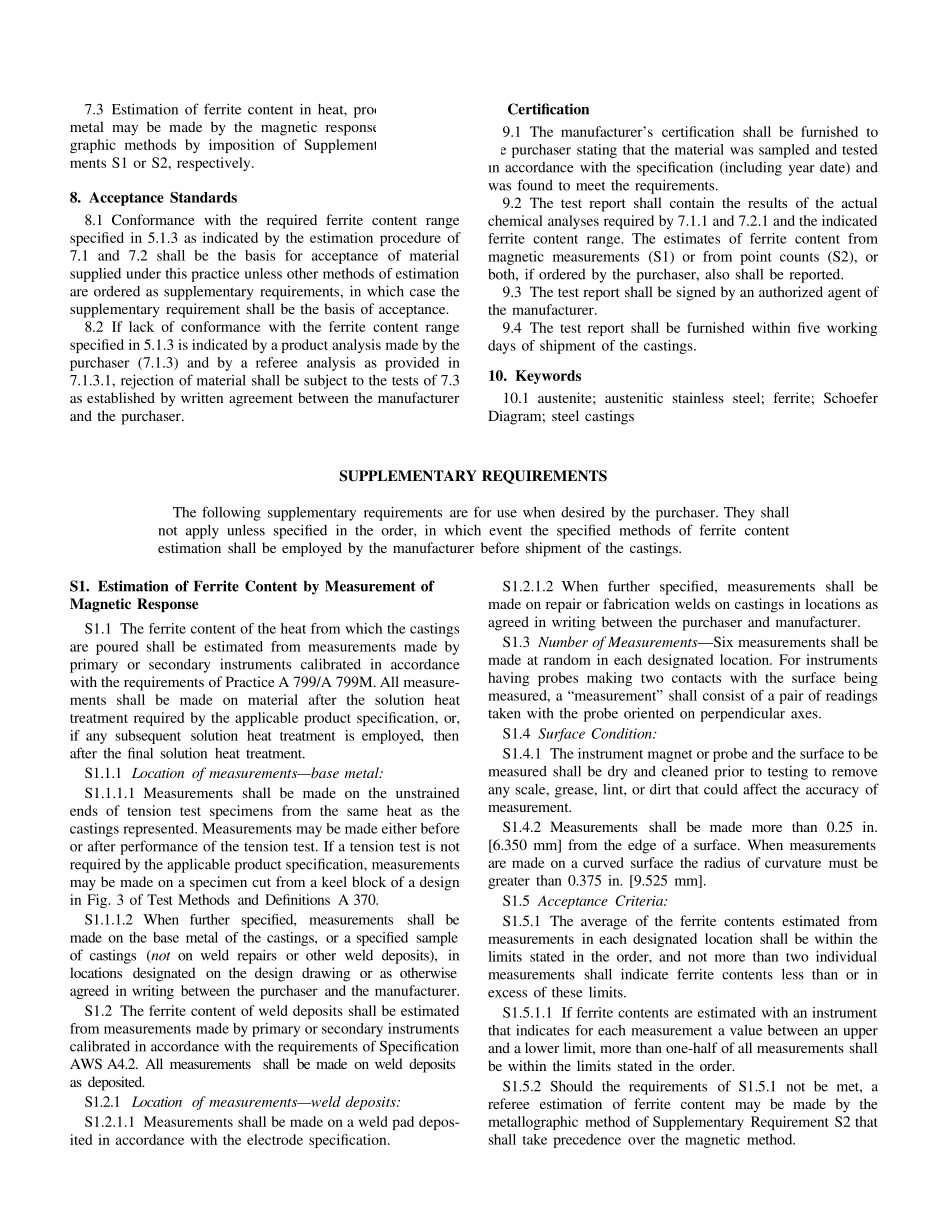 ASTMA800amp;A800M2001奥氏体合金钢铸件中铁素体含量的估算_第3页