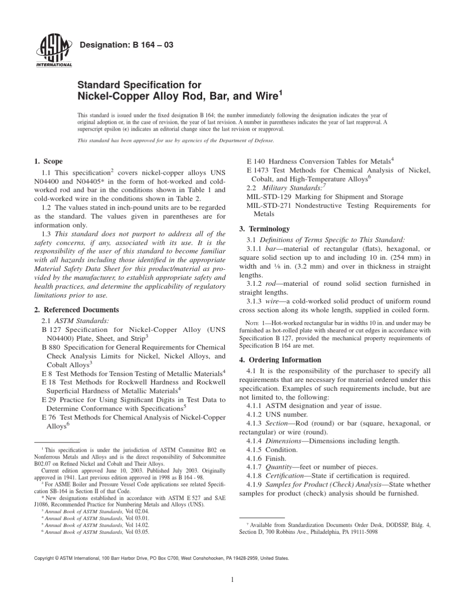 ASTMB16403镍铜合金条材、棒材和线材_第1页