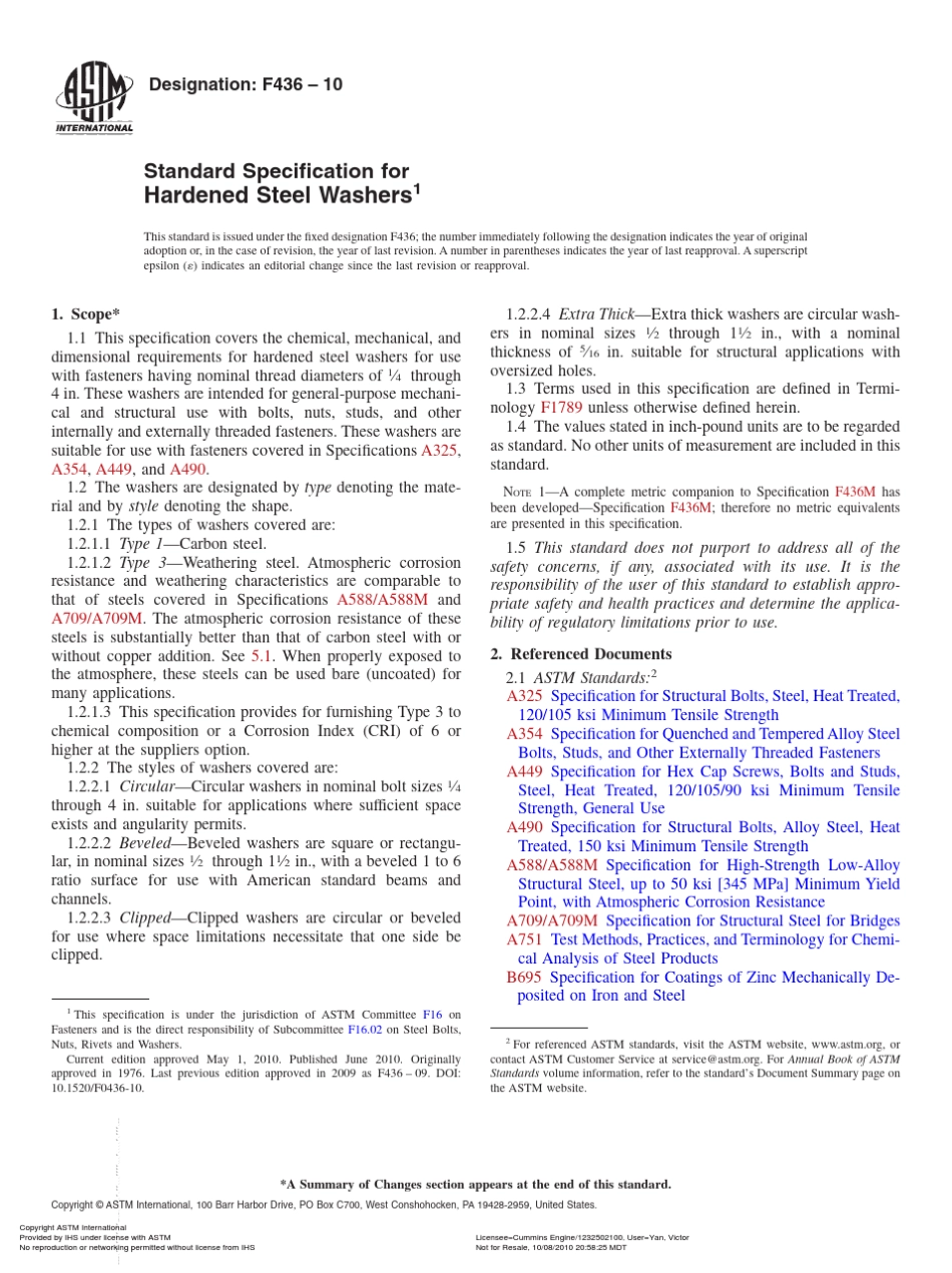 ASTMF4362010_StandardSpecificationforHardenedSteelWashers_第1页