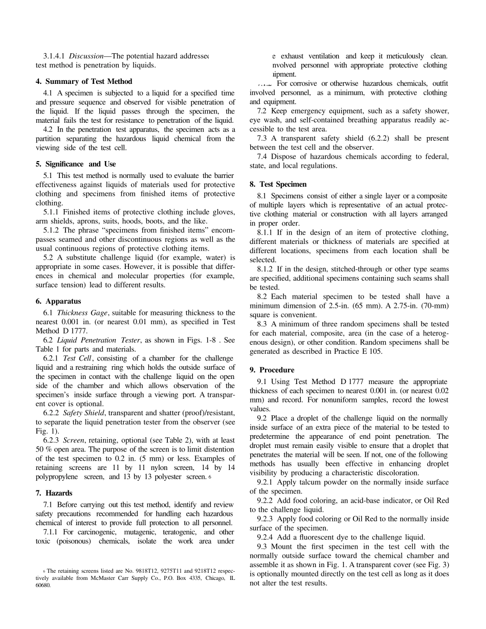 ASTMF903–03防护服用材料耐液体渗透性的试验方法_第2页