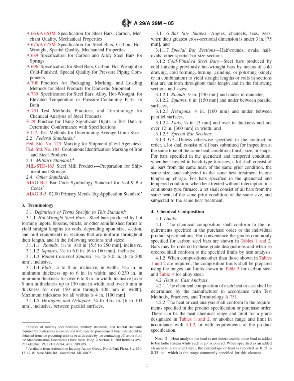ASTM_A29／A29M热锻及冷加工碳素钢和合金钢棒_第2页